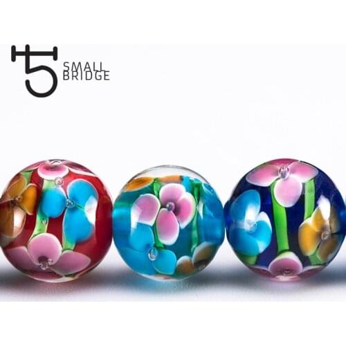 12mm Murano Transparent Round Lampwork Beads Women Necklace Jewelry Making Transparent Diy Flower Beads Wholesale L202