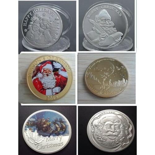 30 pcs/lot Mix Merry Christmas gift season greeting Santa Claus reindeer silver gold plated colored new year gift coin