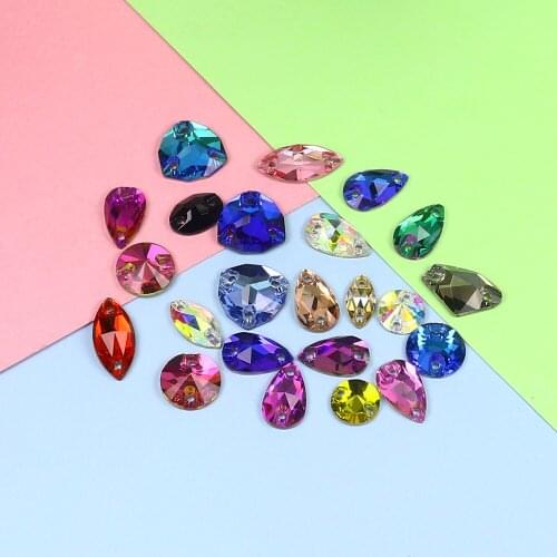 30pcs mix shape color Crystals Rhinestones Flat Back sewing 2 Hole Stones crystals and stones sew on rhinestone for clothes