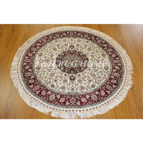 Free shipping 300 Line 4'x4'(120x120cm) Round Hand-knotted Silk Oriental Persian Rug, handmade silk carpet, high grade