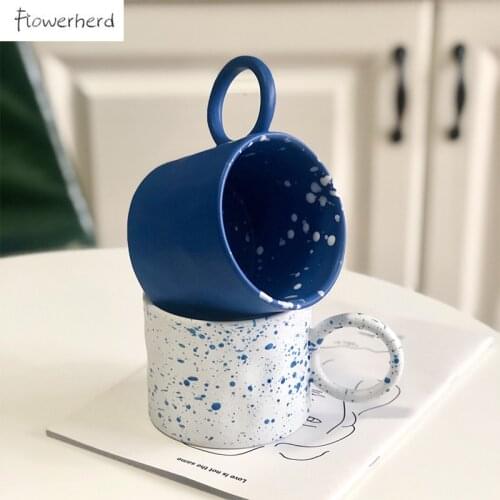 Large Spray Dot Big Ear Ceramic Mug Coffee Mug Tea Cup Coffee Cup Nordic Hand Pinch Star Blue Mugs Coffee Cups Coffeeware