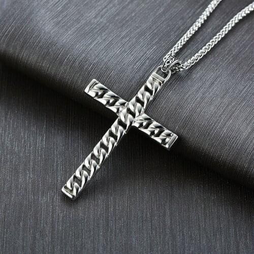High Quality Men Cross Necklace Stainless Steel 60CM Chain Necklace Jesus Cross Prayer Crucifix Necklace For Wome Best Gifts