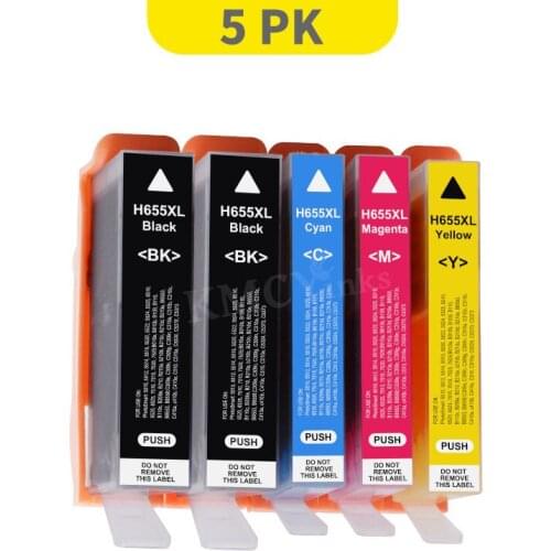 KMCYinks 5pcs for HP 655 XL Printer Ink Cartridges for HP655 655XL Deskjet 6520 6525 6625 3525 4615 4625 5525 Inkjet Printer