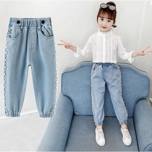2021 spring autumn Kids Jeans For Girls Lovely Children demin Pants Casual Trouses teen Girls Jeans For 4 6 8 10 12 14Y