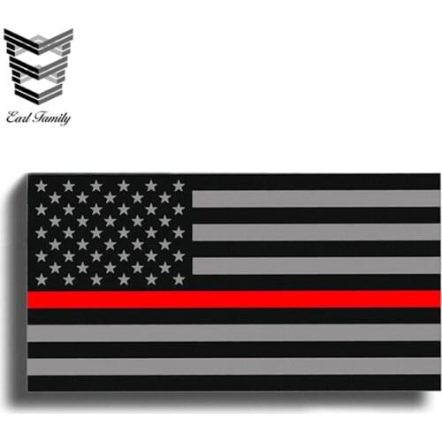 EARLFAMILY 13cm X 6.8cm Fireman Red Line USA Flag Sticker Car Truck Laptop Cup Decal Rescue EMT Fire 911 American Vinyl Graphic