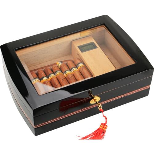 Cedar Wood Travel Cigar Humidor Box With Humidifier Hygrometer Humidor Cigar Box Case Humidors Fit 75 COHIBA Cigars HH-115A
