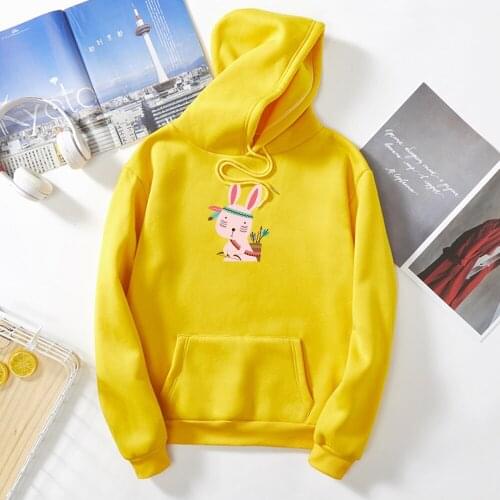 Kawaii Oversized Hoodie Shooter Rabbit Cartoon Print Winter Korean Style Sweatshirt Ethnic Stly Streetwear Friends Harajuku