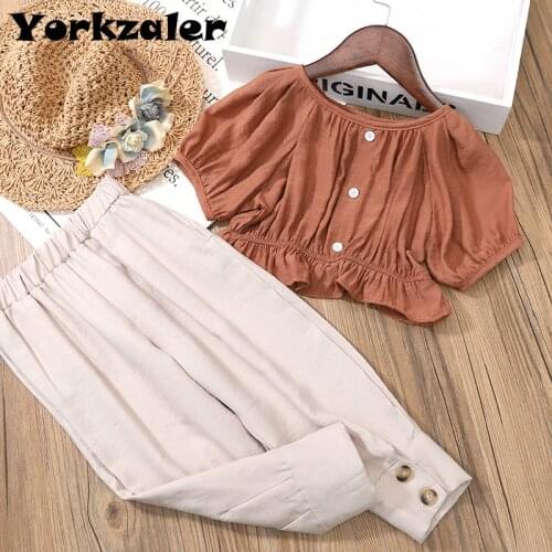 Toddler Girls Clothes Set Fashion Children Outfits Set Short Sleeve Blouse Shirt and Long Pants Clothing Suit Elegant 2 Pcs Sets