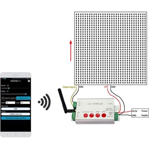 SD Card Controller WIFI SPI Controller DC5-24V Wifi Controller by APP Max 2048 Pixels WS2811 WS2812B Digital Strip Lights H806SB