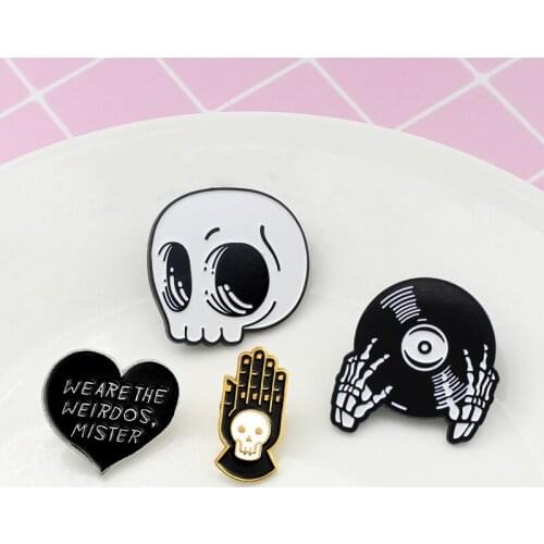 We are the weirdos mister Leather Badge Punk jewelry Head and Hands Black White Enamel Pin Gothic Punk pins Gift