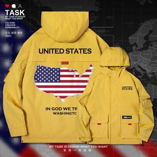 United States of America USA US men jacket hooded map nation flag printed jackets new trench coat men mens top clothes autumn