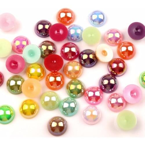LF 100Pcs Mixed AB Color 14mm Haft Round Pearl Beads Crafts Flatback Cabochon Scrapbooking For Embellishments Diy Accessories