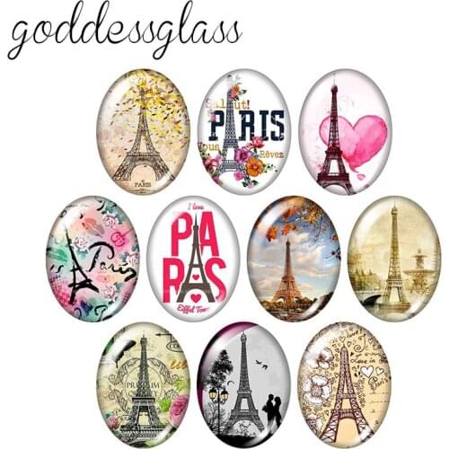 Fashion Pairs Eiffel Tower scenery 10pcs 13x18mm/18x25mm/30x40mm Oval photo glass cabochon demo flat back Making findings TB0033