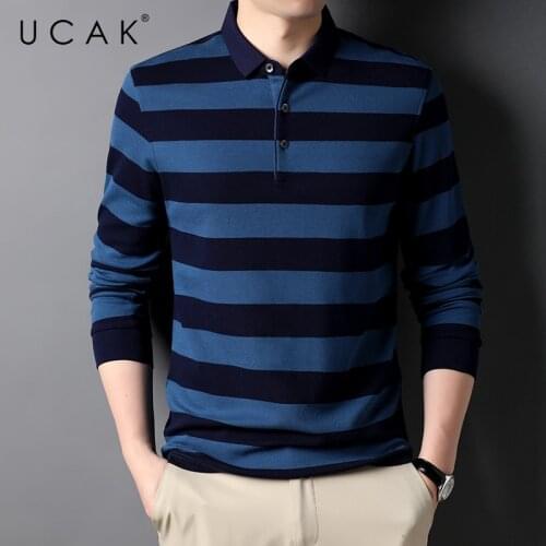 UCAK Brand Casual Pure Cotton Turn-down Collar T Shirt Men Clothes Autumn New Arrivals Streetwear Long Sleeve T-Shirts U5702