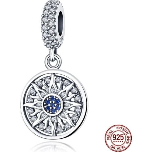 Genuine 925 Sterling Silver Vintage Sun God Pendant Fit Original 3mm Bracelet&BangleMaking Fashion DIY Jewelry For Women