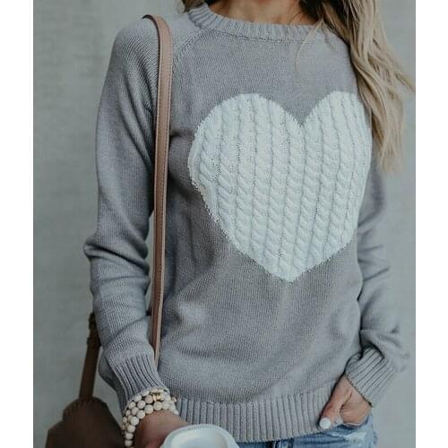 Autumn Winter Women Knitting Sweater Casual Patchwork Pullovers Ladies O-neck Knitted Sweaters Heart Cute Long Sleeve Pullover