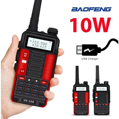 10W Large Power Baofeng UV-10R Walkie Talkie VHF UHF Dual Band Two Way CB Ham Radio Portable USB Charging Radio Transceiver