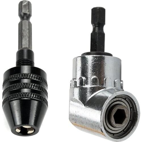 Right Angle 1/4inch Drill Bit 0.3-6.5mm Keyless Drill Chuck Conversion Tool 1/4 inch Hex Shank Quick Change Adapter Converter