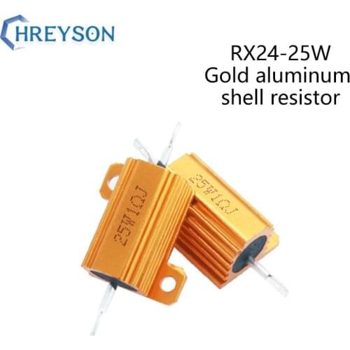 Gold aluminum shell high power resistor RX24-25W 0.1 0.22 0.3 0.68 1 2 3 5 10 20 50 100 R Euro 100K 10K 1K