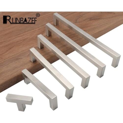 RUNBAZEF Drawer Knobs And Handles For Furniture Handle Stainless Steel Door Pull Kitchen Wardrobe Knob Square Cupboard Handle