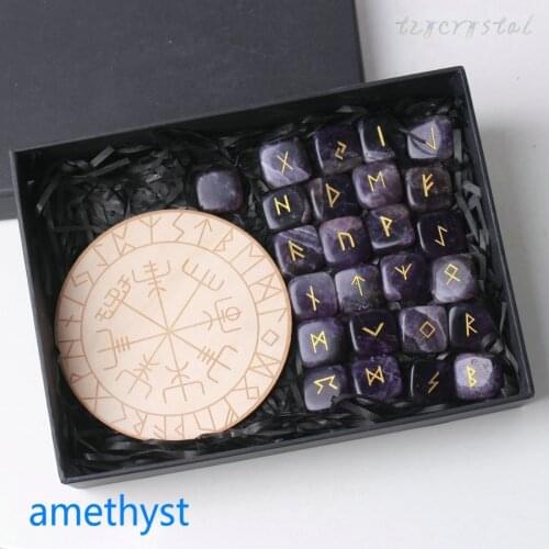 Rune Stone Divination Crystal Chakra Wood Board Decoration with Box