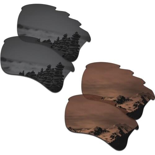 SmartVLT 2 Pairs Polarized Sunglasses Replacement Lenses for Oakley Flak Jacket XLJ Vented Stealth Black and Amber Brown