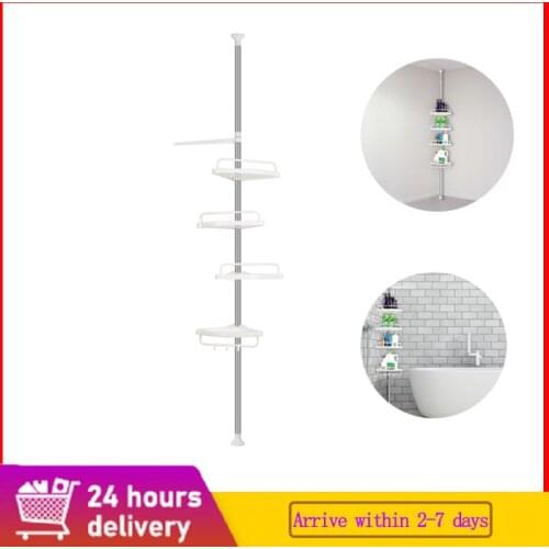 4 Layer Shower Storage Rack Organizer Bathroom Pole Shelves Shampoo Tray Stand No Drilling Lifting Rod Storage Holder HWC
