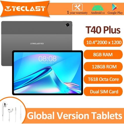 Teclast T40 PLUS 10.4” Android 11 Tablets 8GB RAM 128GB ROM 2000x1200 UNISOC T618 Octa Core 4G Network Wifi Dual SIM Tablet PC
