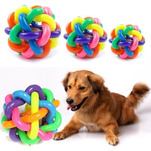 Woven Rubber Ball Sounding Training Chew Teeth Pet Dog Toy Plastic Colourful Ball Bell Dog Pet Toy