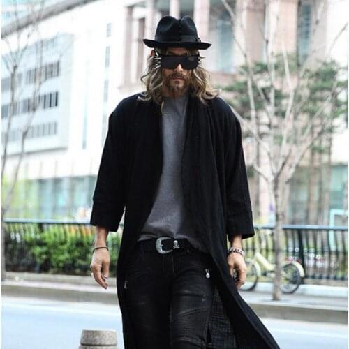 2020 Summer New Trench Men Cardigan Three Quarter Sleeve Cloak Medium-long Outerwear Fashion Loose Long Shirt Sunscreen Clothing