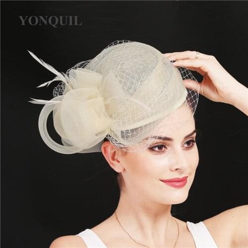 High Quality Sinamay Bridal Marriage Hat Veils Fascinators Wedding Mesh Fascinator Mesh Headwear Fancy Feather Hair Accessories