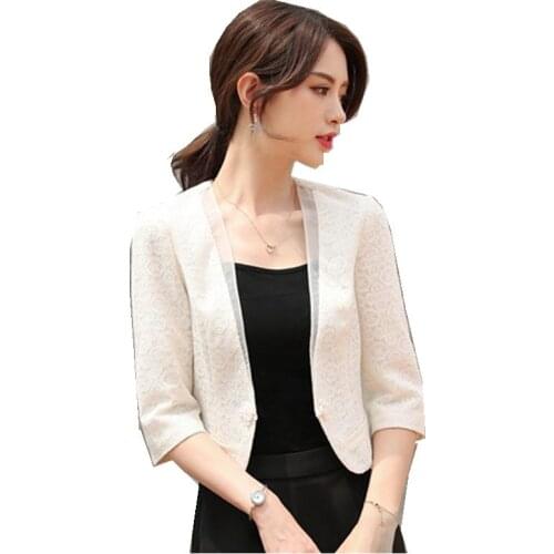 2021 spring and summer new Slim one buckle womens fashion elegant lace wild short jacket female W552