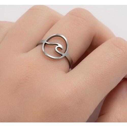 2021 Fashion Simple Design Wave Ring Ocean Surfing Stainless Steel Ring Golden Finger Jewelry Ring Female Surfer Gift Viking