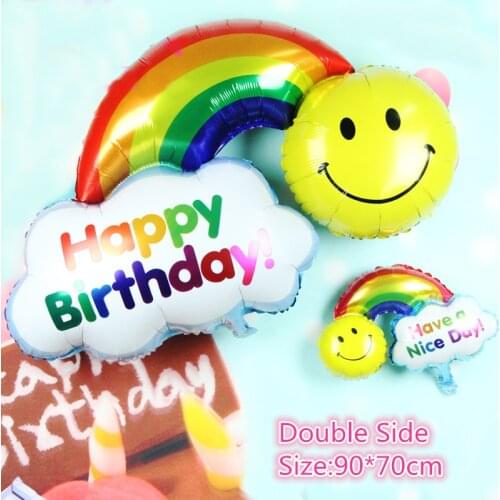 1pcs Big size double side Happy Birthday Foil Balloons Wedding Decoration Smile Face Rainbow Globos balls Have A Nice Day balls