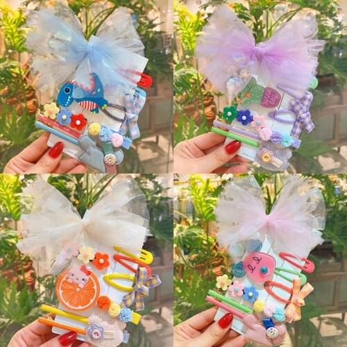 10pcs Baby Girl Hair Clips Set Cute Cartoon Bow Hairpins Kids Sweet Headwear Barrettes Headband Fashion Hair Accessories