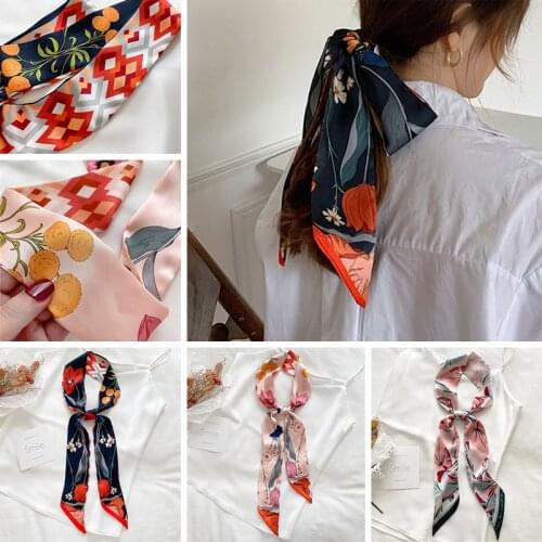 2021 Silk Head Scarf Women Handkerchief Accessories Flower Satin Headband For Hair Tie Ladies Ribbon Kerchief For Girls Bandana