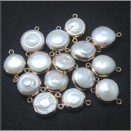 3pcs nature freshwater pearl connectors round baroque shape golden colors beads connectors for diy jewelry findding size 16mm