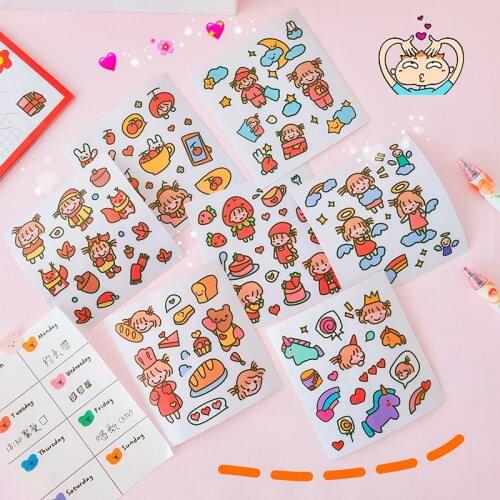 4 Sheets\set Kawaii Girl Sticker Decoration Hand Account Journal Sticker Stick Label Cute Korea Stationery