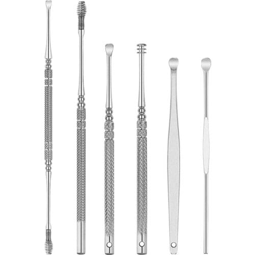 6pcs/set Ear wax pickers stainless steel Spiral ear picks wax removal curette remover Ear Clean Tool kit Earpick Ear Care