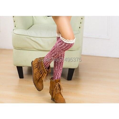 60pairs/lot New Fashion women lace cotton boot cuffs sock leg warmer knee high sock
