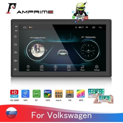 AMPrime 2din Android Car Radio multimedia player Autoradio 7'' GPS WIFI Bluetooth FM Car Backup Monitor For Volkswagen Nissan