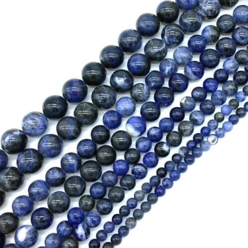 Beadztalk Natural Blue Sodalite Stone Beads Spacer Round 4 mm 6mm 8mm 10mm 12mm For DIY Jewelry Making