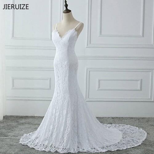JIERUIZE White Lace Mermaid Boho Wedding Dresses 2018 Low Back Summer Bridal Dresses Backless Wedding Gowns robe de mariee
