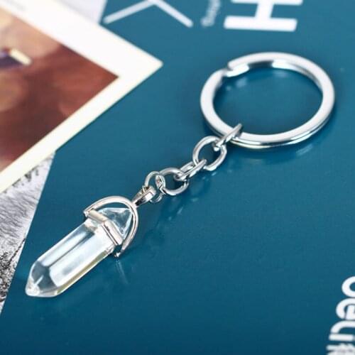Clear Bullet Natural Stone Chain Keyring Gifts Key Ring Family Keychain Women Men Jewelry