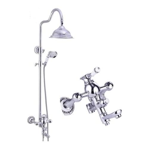 Vidric Bathroom Shower Set Wall Mount Shower Faucet Mixer Tap w/ Rain Shower Head & Handheld Shower Chrome Finished ML8501