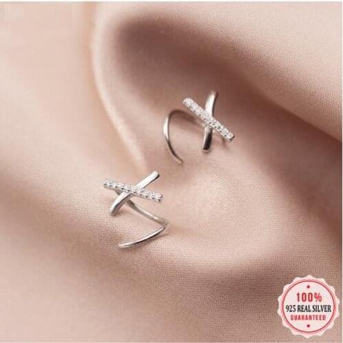 Fashion 925 Sterling Silver X Letter Dazzling CZ Ear Bones Ear Buckle Ring Tightly Packed Mini Double Ring Earring DS2489