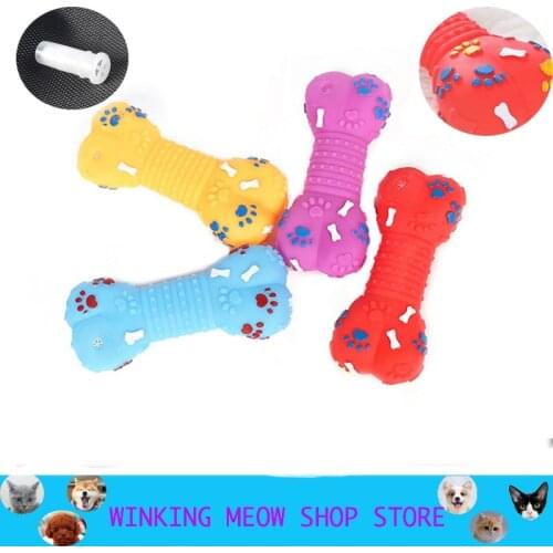 Pets Toys Dog Squeaky Accessories Footprint Bone Non Toxic Interaction Chew Clean Your Teeth Rubber Pink Puppy Large Supplies