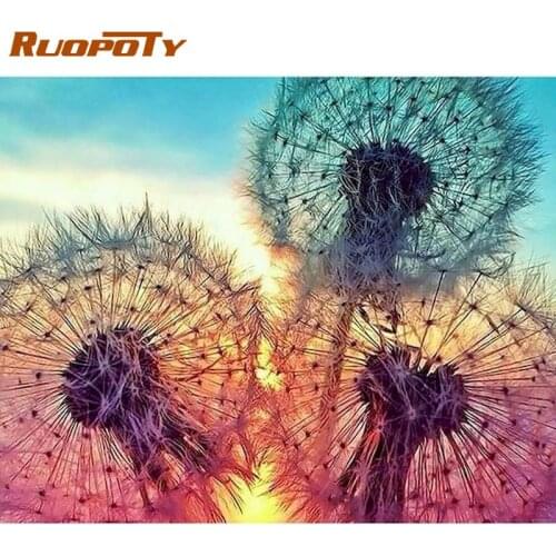 RUOPOTY Frame DIY Painting By Numbers Dandelion Coloring By Numbers Acrylic Canvas Wall Art Picture Home Decors Artwork