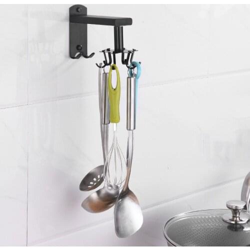 Kitchen Black Rotating Hook Multi-function Removable Rack Space Aluminum Wall Hanging Scoop Brush Storage Rack