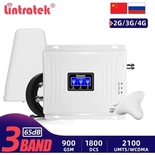 Lintratek Tri-Band 2G 3G 4G Signal Booster GSM 900 Repeater 4G 1800 3G 2100MHz Ampli Cellphone Signal Amplifier GSM UMTS LTE